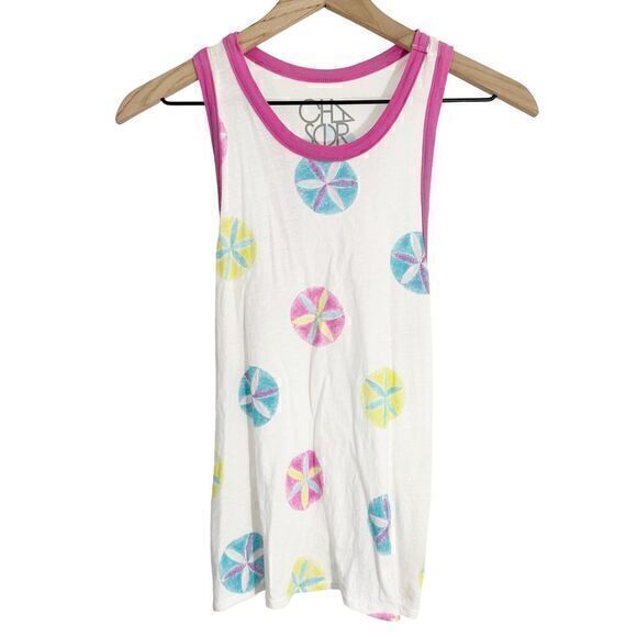 Chaser Tops - Chaser Sand‎ Dollar Racerback Tank Top White Pink Multicolor Extra Small Beach